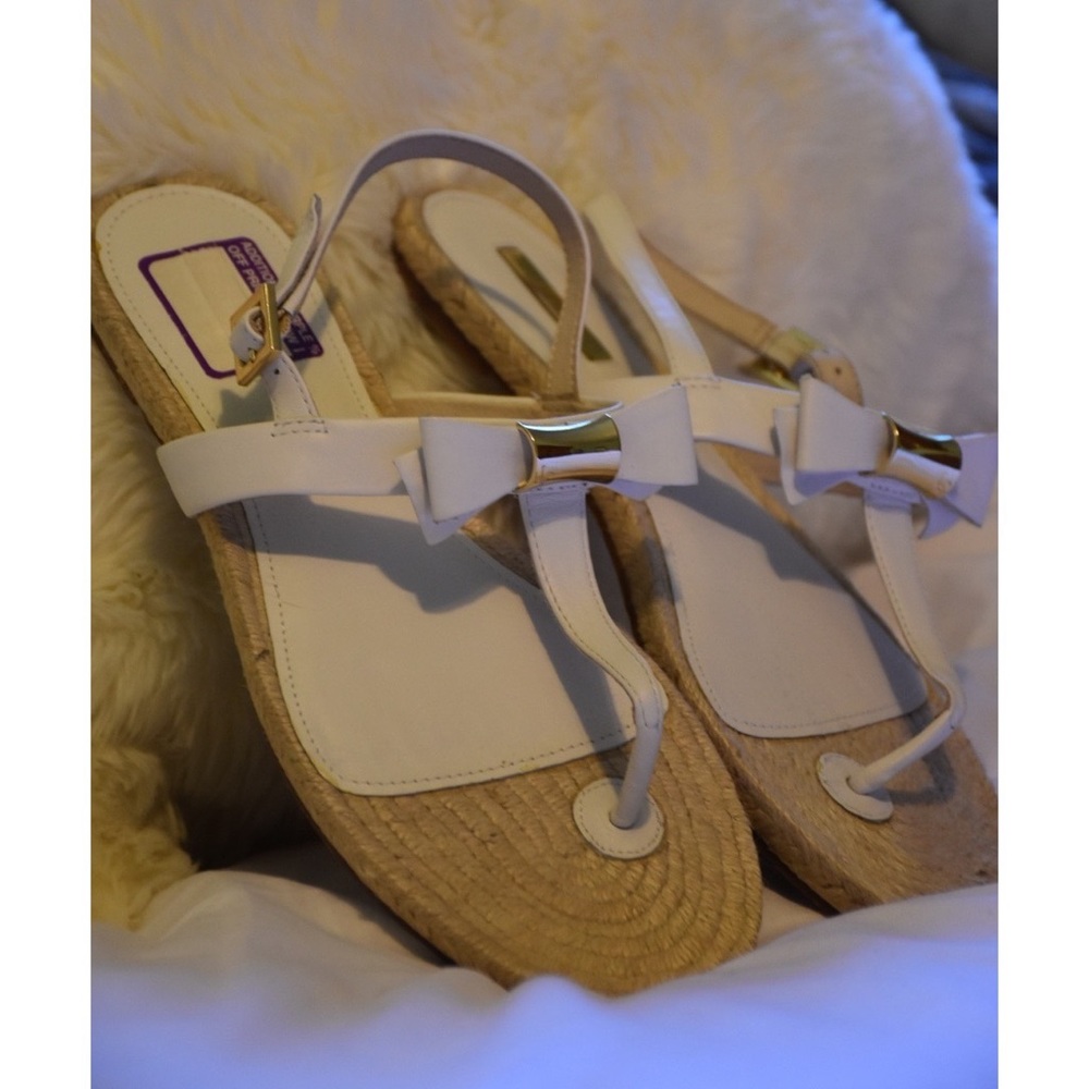White Espadrille Sandals with Bow